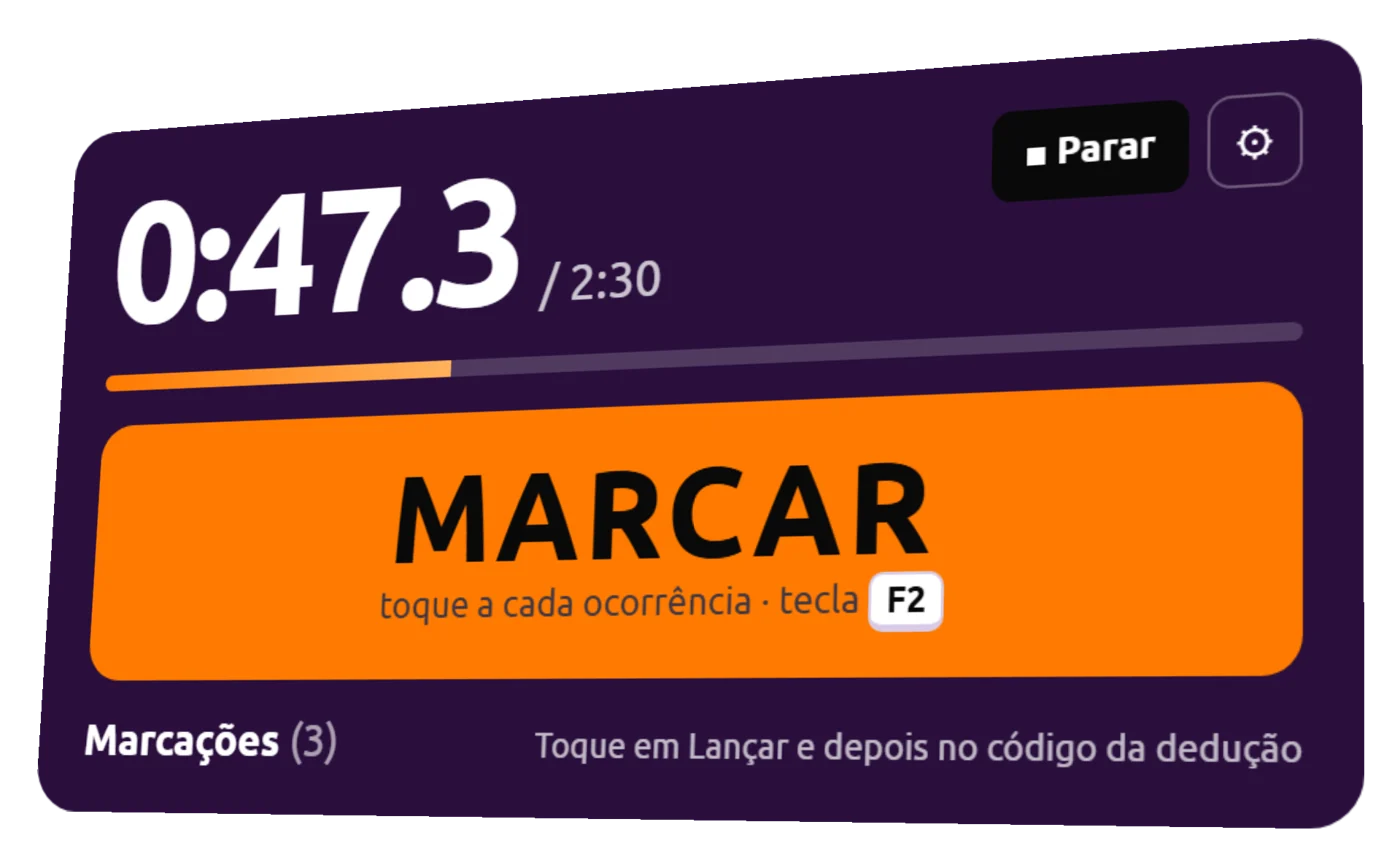Cronômetro da rotina rodando com o botão Marcar e a tecla F2